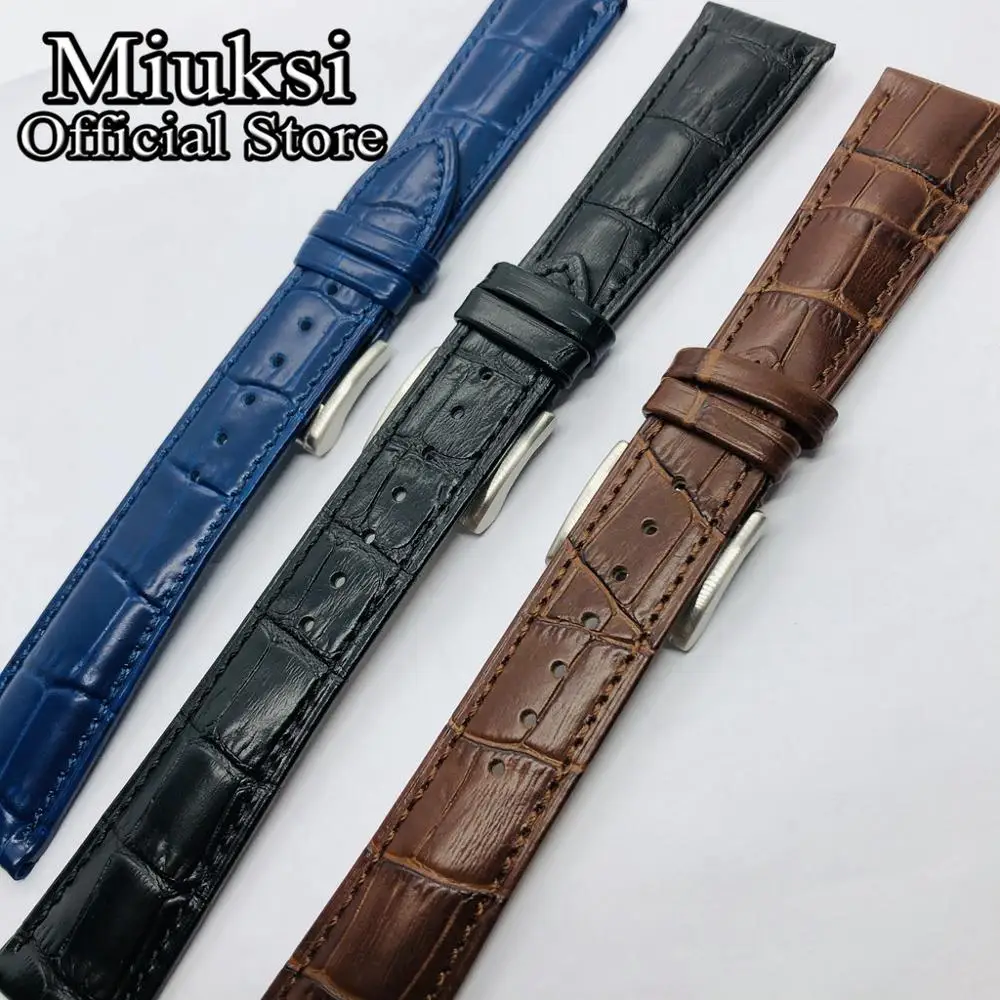 Miuksi 22mm brown black blue leather watch strap with pin buckle | Наручные часы