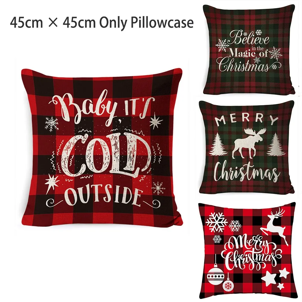

Christmas Deer Cushion Cover Sofa Linen Pillowcase 45*45cm Pillows Covers Home Textile Christmas Decor New Year Pillow Case