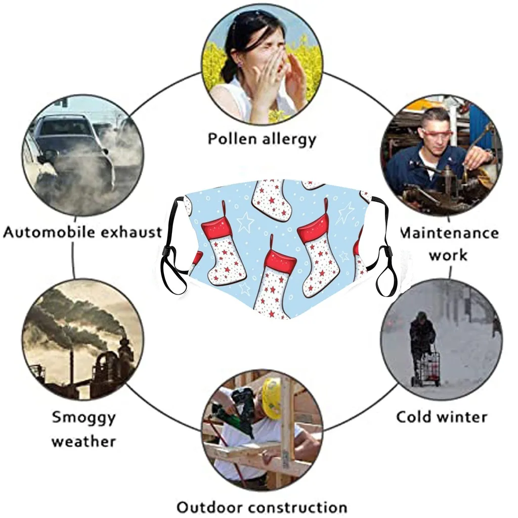 

Face Mask Unisex Christmas Outdoor Face Washable Breathable Reusable 1 Mask +2PC Filter Protection Printing Face Mouth Mask #60