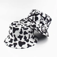 reversible black white cow pattern bucket hats fisherman caps for women