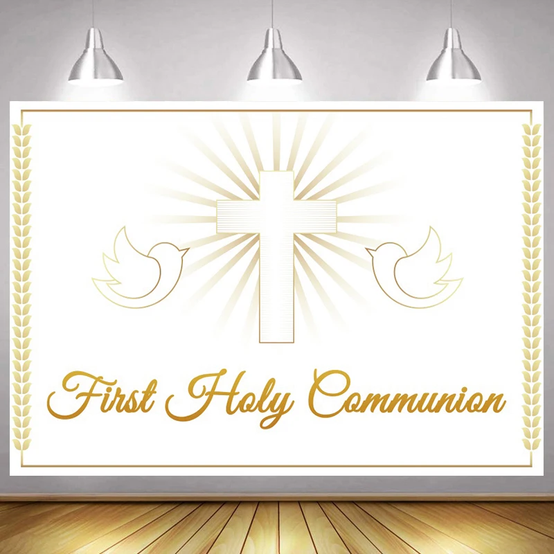 

First Holy Communion Backdrop Cross Dove The Lord's Supper Christ Party Photo Background Birthday Baby Shower Decor Photocall