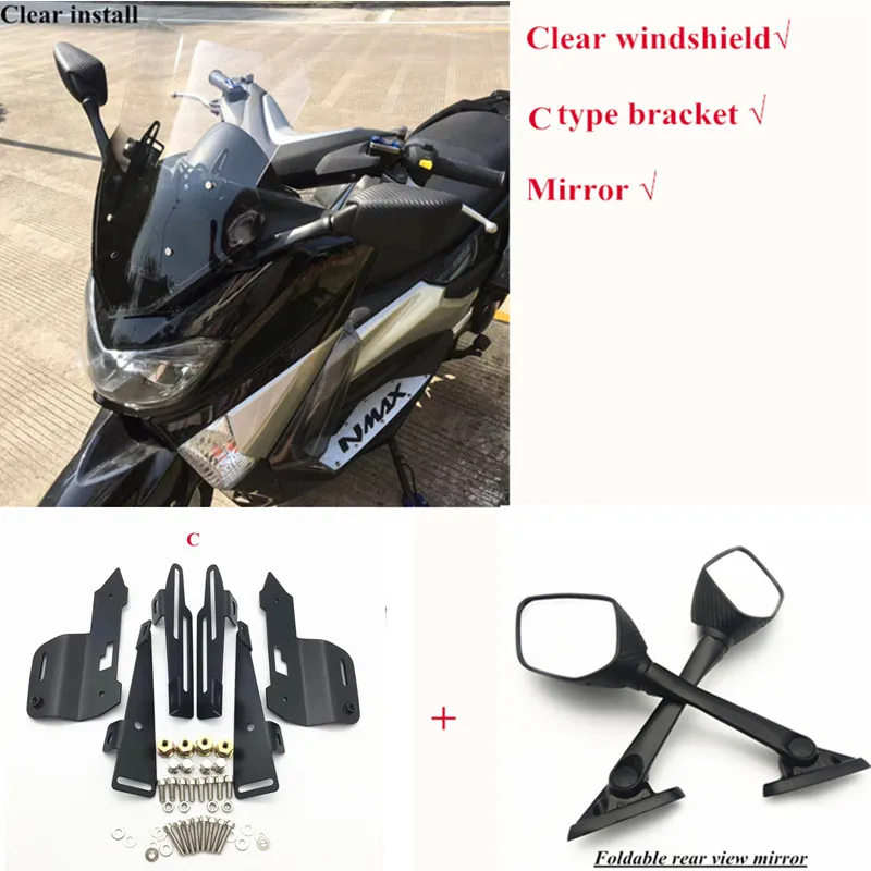 Модифицированный Мотоцикл nmax155 nmax выше 5 см ветровое стекло ветровые дефлекторы для YAMAHA nmax155 nmax 155 16-19 - Цвет: C clear mirror