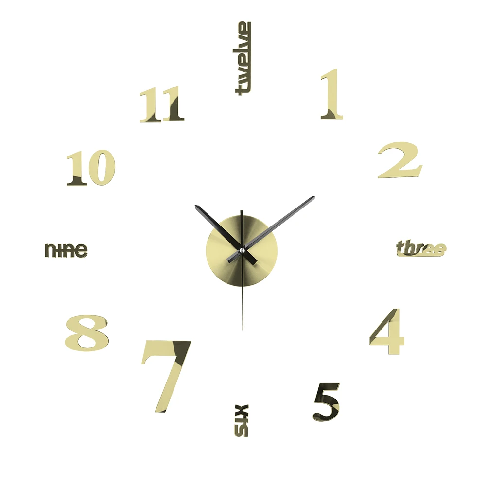 3D DIY настенные часы для дома декоративные акриловые металлические зеркальные