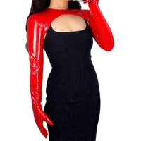 women fashion gloves shine leather faux patent red top jacket cropped shrug women long leather gloves