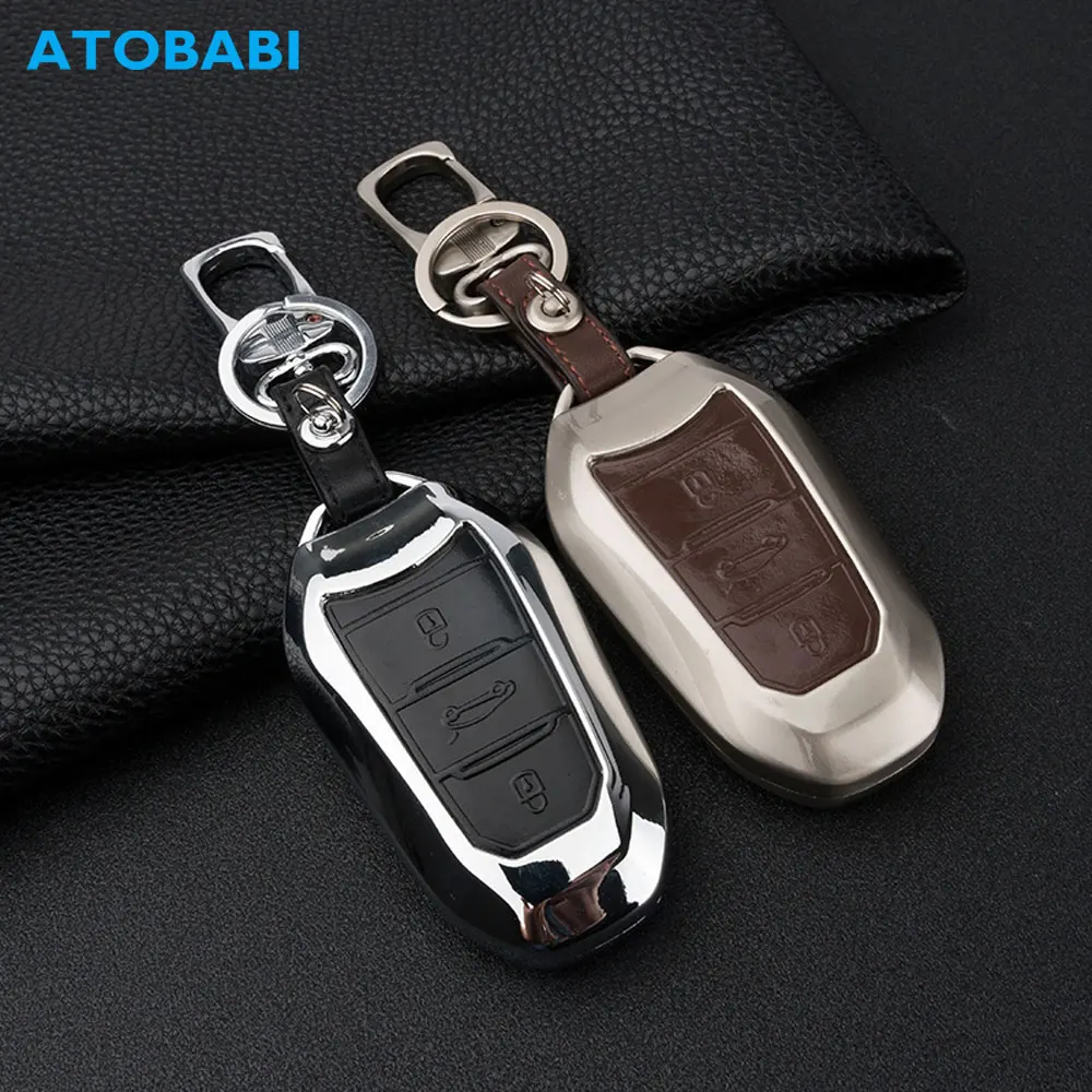 

Чехол для автомобильных ключей из цинкового сплава и кожи для Citroen C5 C6 C4L CACTUS C3XR DS5L Elysee Peugeot, чехол для брелка с пультом дистанционного управле...