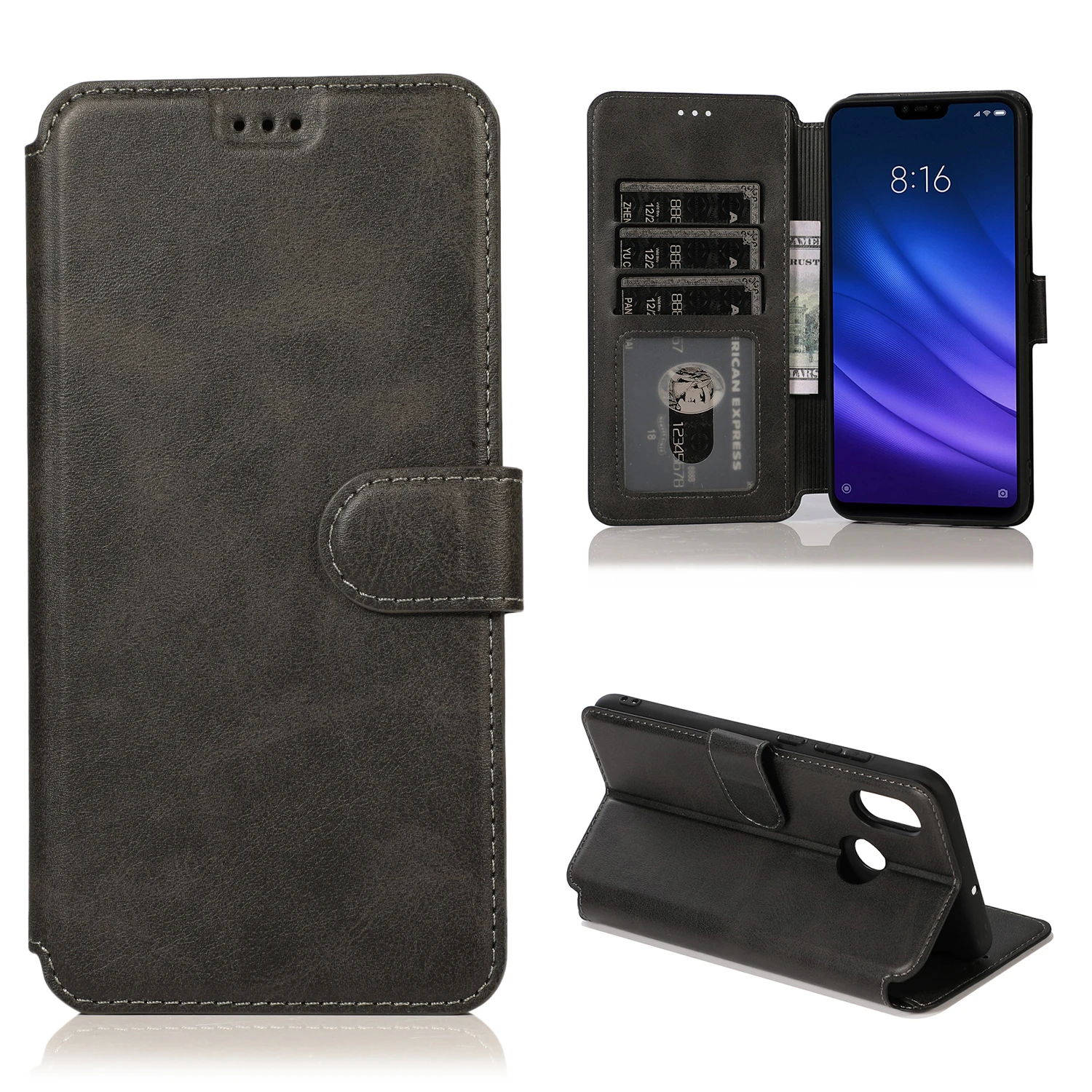 Black Тонкий чехол-кошелек для Redmi 8A 7 6A Note 8 6 5 Pro, флип-чехол из искусственной кожи, деловой чехол держатель для карт, чехол-подставка для Xiaomi 9 Coque - Цвет: Black