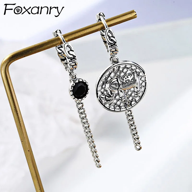

Evimi 925 Standard Silver Elephant Drop Earrings For Women New Fashion Vintage Handmade Tassel Chain Punk Party Jewelry Gifts