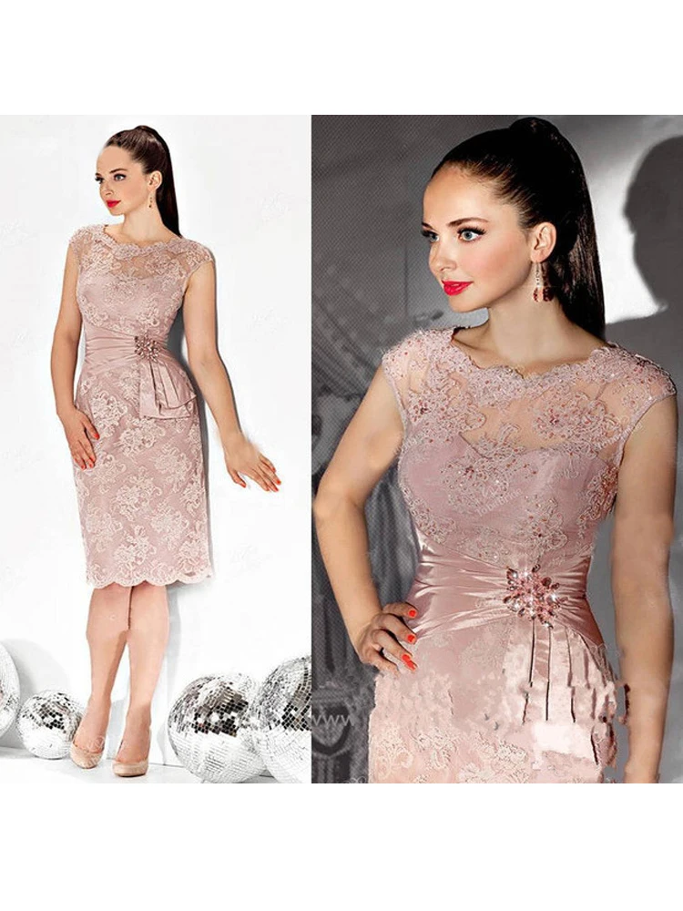 Pink 2020 Mother Of The Bride Dresses Sheath Cap Sleeves Lace Crystals Short Wedding Party Dress Groom Gift | Свадьбы и торжества
