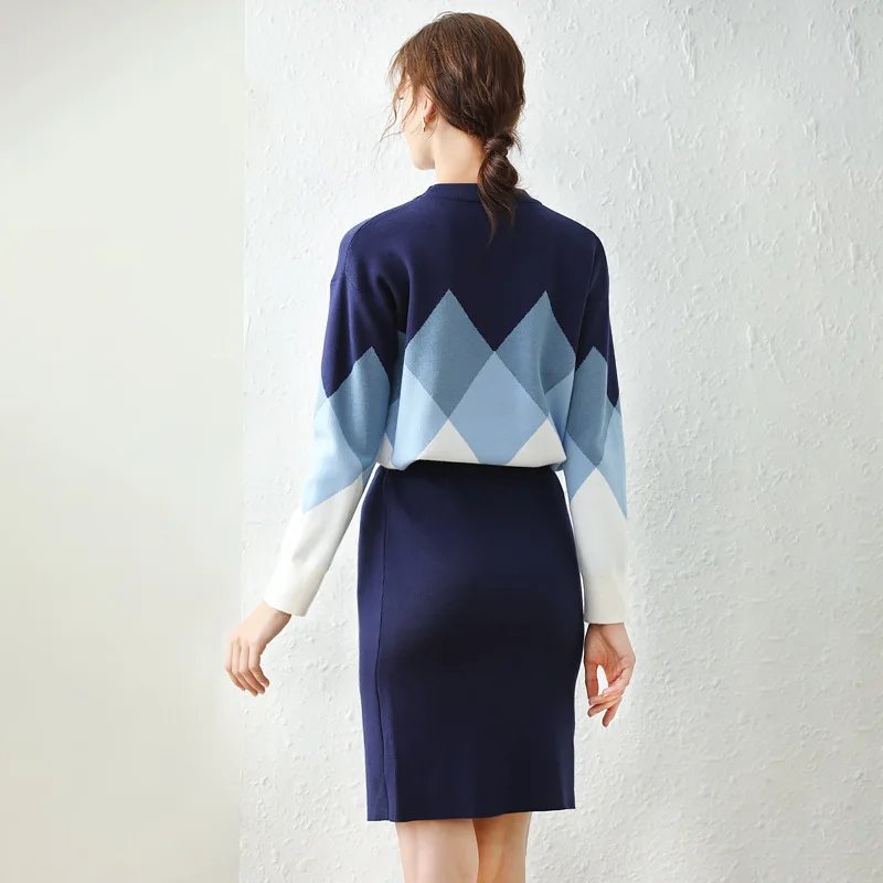 

Two-Piece Age-Reducing Skirt Dress 2020 New Style for Autumn and Winter Knitted Woolen Skirt Mid-Length Women's Suit