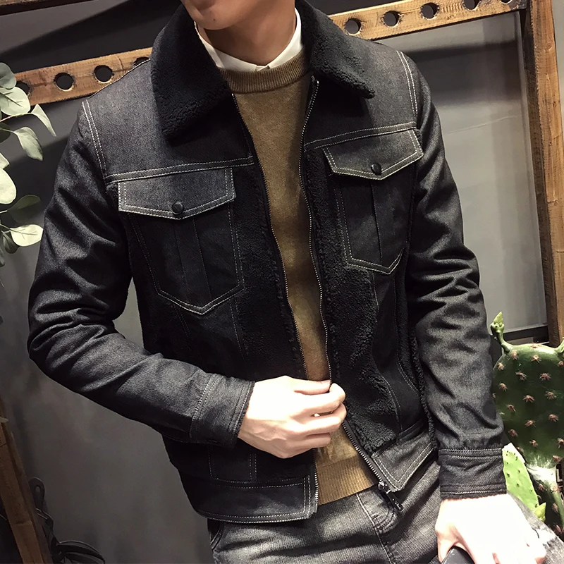 

Зимняя мужская джинсовая стеганая куртка плюс бархатная куртка пальто Мужская куртка