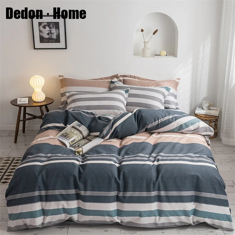 

Nordic Bedding Set Home Textile Mordern Striped Grid Duvet Covet Set Bedsheet Bed Linen Pillow Case Kids Adult Soft Bedclothes