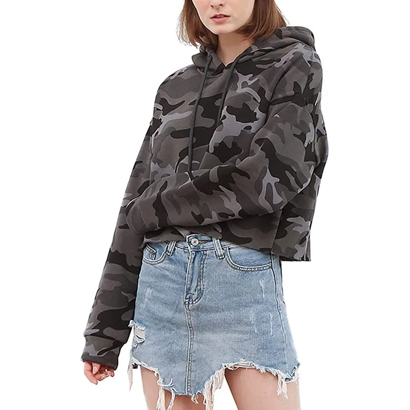 

New Spring Autumn Women's Sweatshirt With Plush Cotton Pullover Hoodie Personality Exposed Navel Solid Color Long Sleeve Top