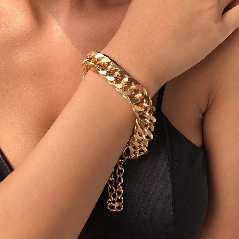 

Vintage Punk Chain Bracelet for Women Thicken Gothic Chain Link Chunky Women's Bracelet on Hand Couple Bracelet Bangels Jewelry