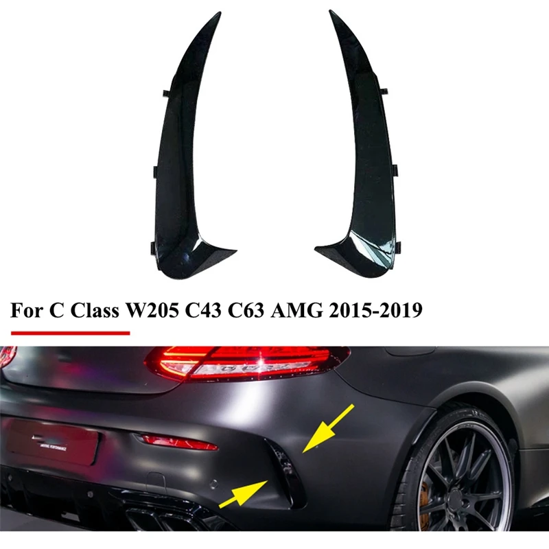 

Glossy Black Rear Bumper Lip Spoiler Canards Stickers Trim for Benz C Class W205 C43 C63 AMG 2015-2019 Snap-in Type