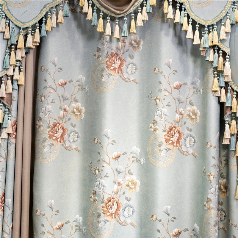 Роскошные Синие жаккардовые затемняющие шторы в европейском стиле для гостиной