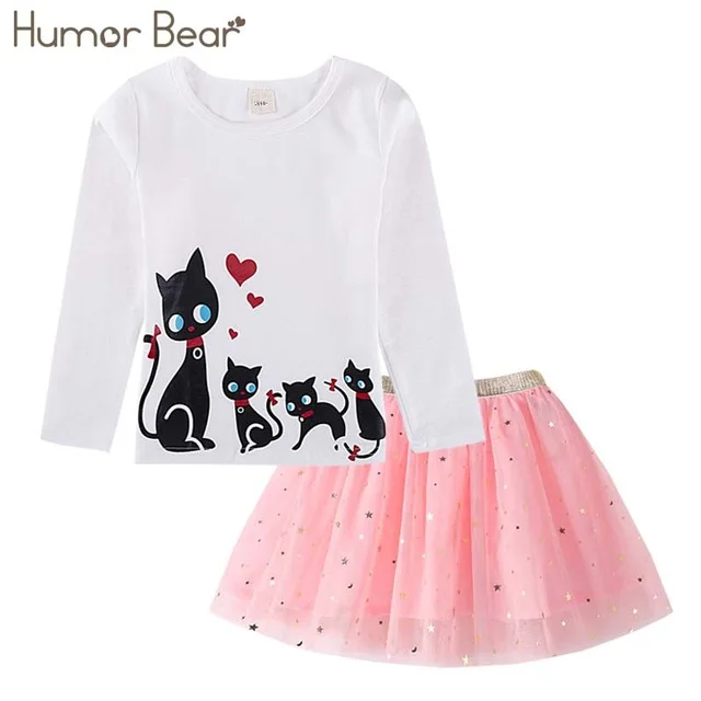 Humor Bear/осенняя одежда для маленьких девочек футболка с длинными рукавами+ юбка в клетку+ Бант, повседневные комплекты из 3 предметов комплекты одежды для девочек-школьников - Цвет: white BL210J