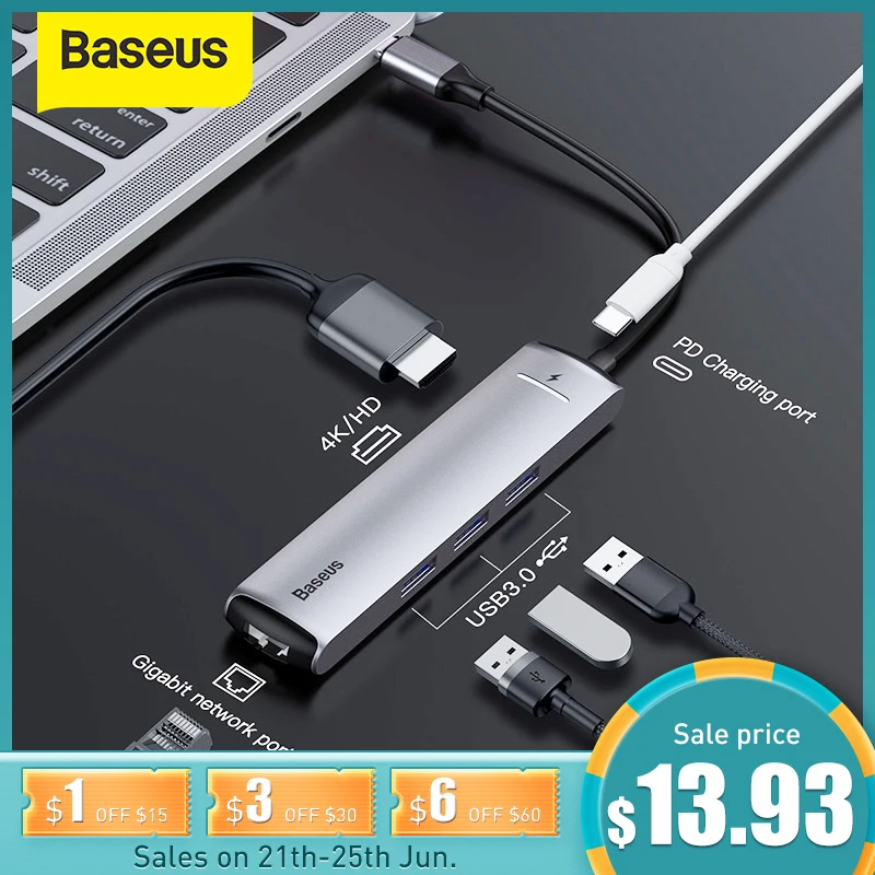 Baseus USB C HUB Type to Multi 3 0 B RJ45 4K HD Card Reader Adapter Splitter компьютерные аксессуары|USB-хабы| |
