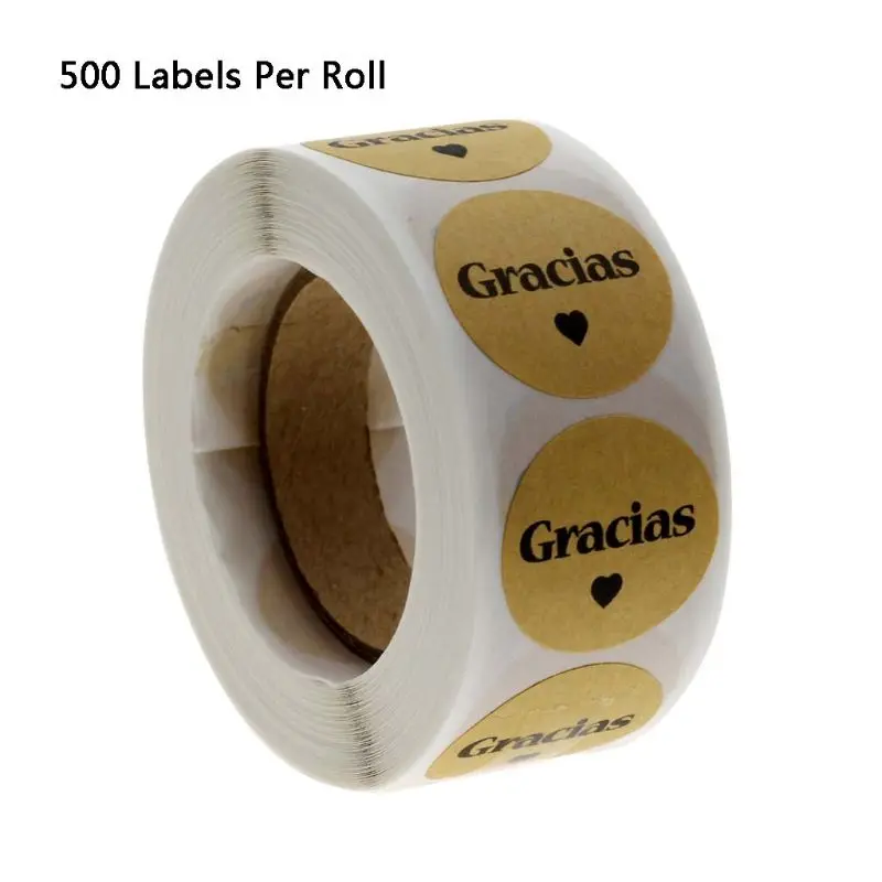 

500pcs Kraft Gracias Spanish Thank You labels Stickers Envelope Package Seal