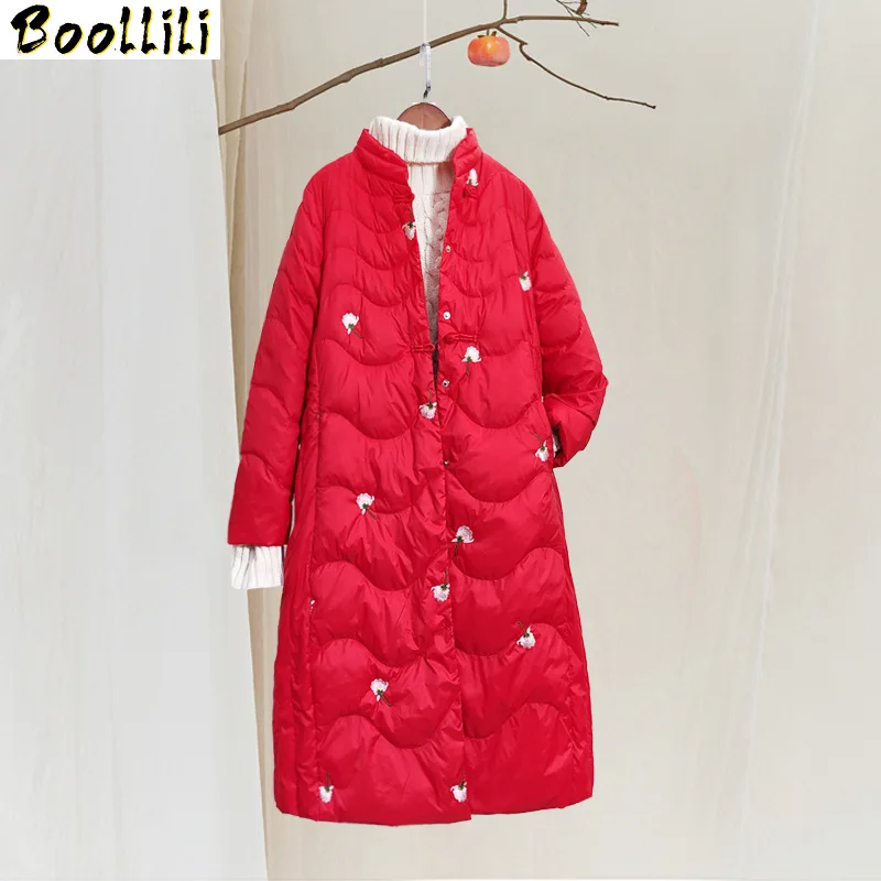 

Coat Boollili Winter Women White Duck Down Jacket Women Clothes 2023 Vintage Embroidery Puffer Jacket Women Warm Parka