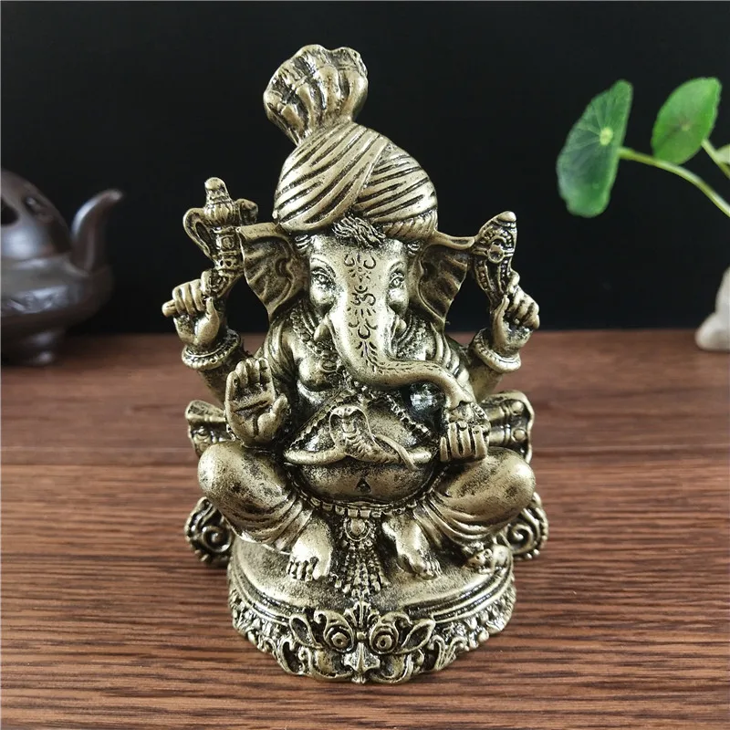 

Bronze Color Lord Ganesha Statue Sculpture Ornament Elephant God Buddha Statues Figurines Resin Craft For Home Garden Decoration