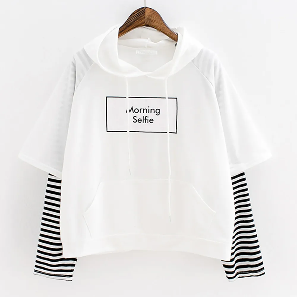 Tops Tracksuit For Women Korean Streetwear Women Ladies Sweatshirt Hooded Long Sleeve Crop Patchwork Blouse Pullover