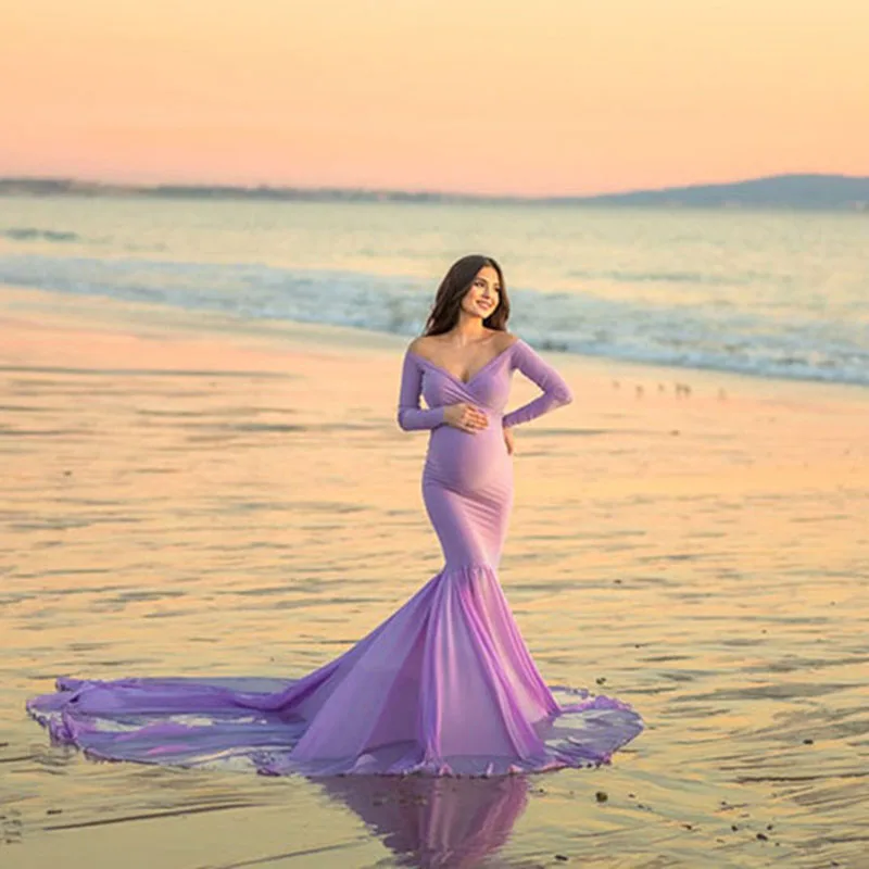 Платья для беременных с длинным рукавом сексуальное платье V-образным вырезом