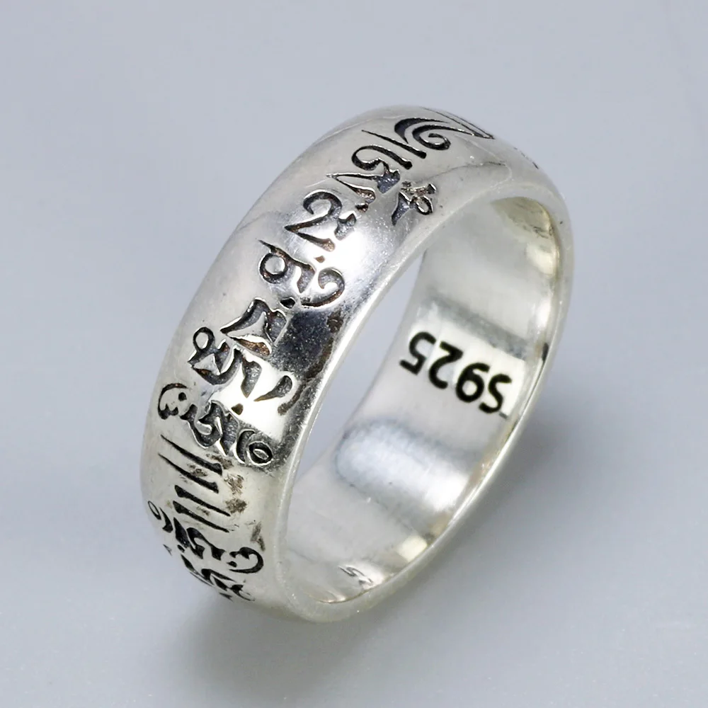 925 пробы серебряные кольца для мужчин и женщин шесть слов Ом Мани Падме Хум