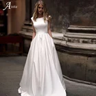 Женское атласное свадебное платье It's yiiya, белое платье трапециевидной формы с круглым вырезом и рукавами на лето 2022