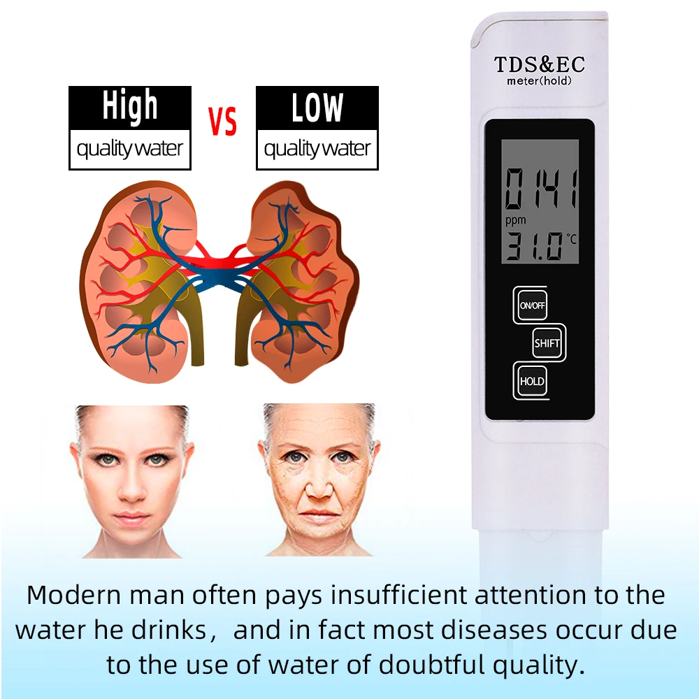 2 шт. Цифровой измеритель PH 0 14 тестер 20% PPM TDS EC ЖК дисплей Чистота воды аквариумный