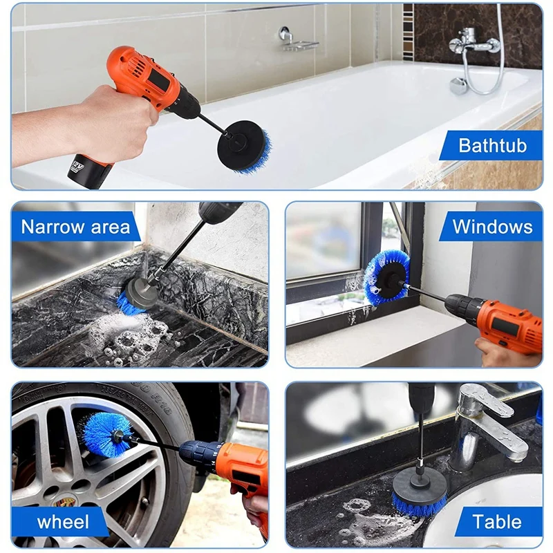 

6PCS Brush Accessory Drill Bits, Rotating Gas Washer Cleaning Brush Set for Rims, Bathtubs, Tiles, Kitchens, Cars