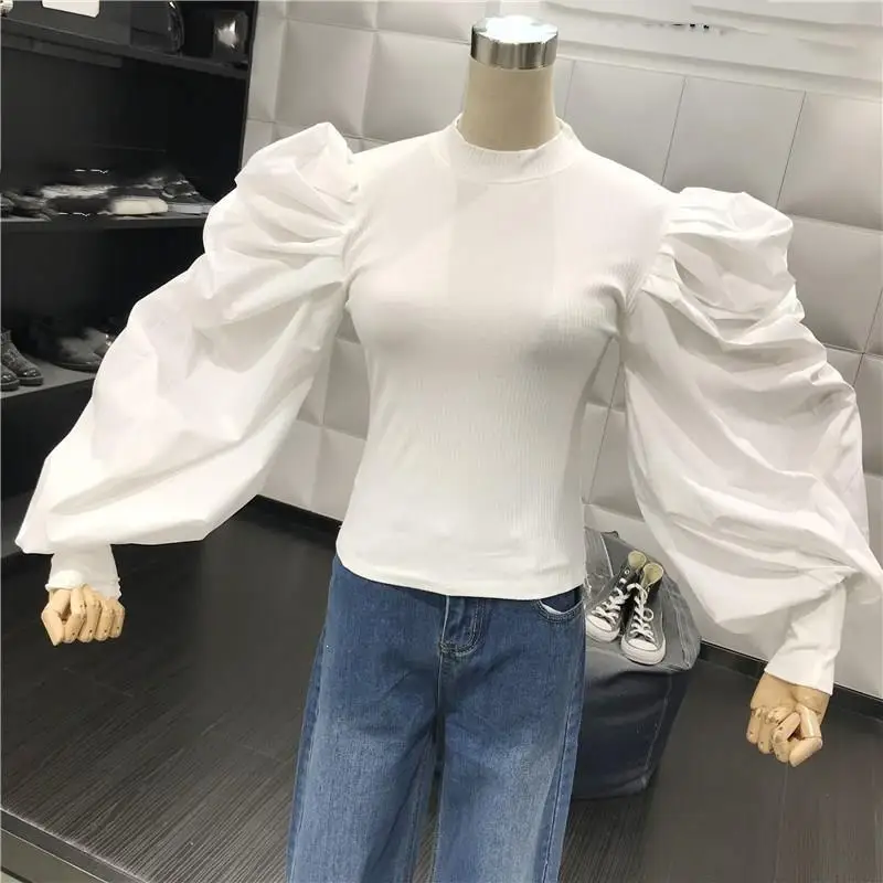 Новый дизайнерский лоскутный свитер с пышными рукавами винтажный осенний