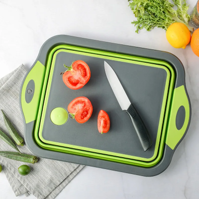 

Collapsible Chopping Block Foldable Cutting Board Kitchen Silicone Cutting Board Fruit Washing Basket With Draining Plug #1