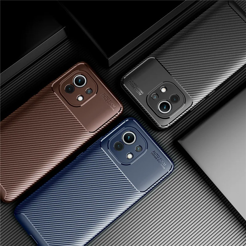 Для Xiaomi Mi 11 чехол из углеродного волокна противоударный силиконовый для телефона