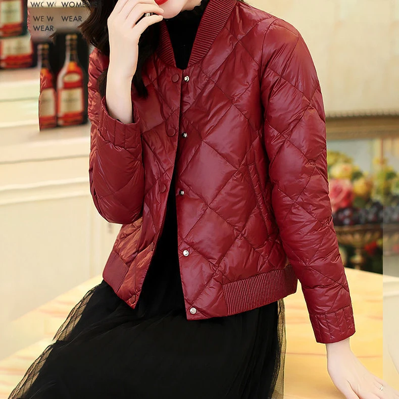 jacket women fall/winter 2021 new wine red light and short baseball down jacket jacket women  winter coats