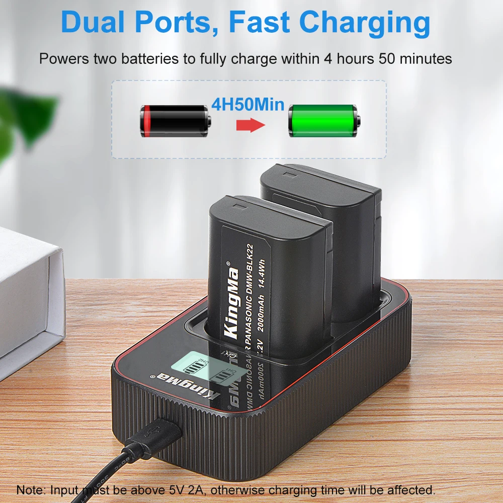 Комплект из 2 аккумуляторов и зарядных устройств KingMa DMW-BLK22