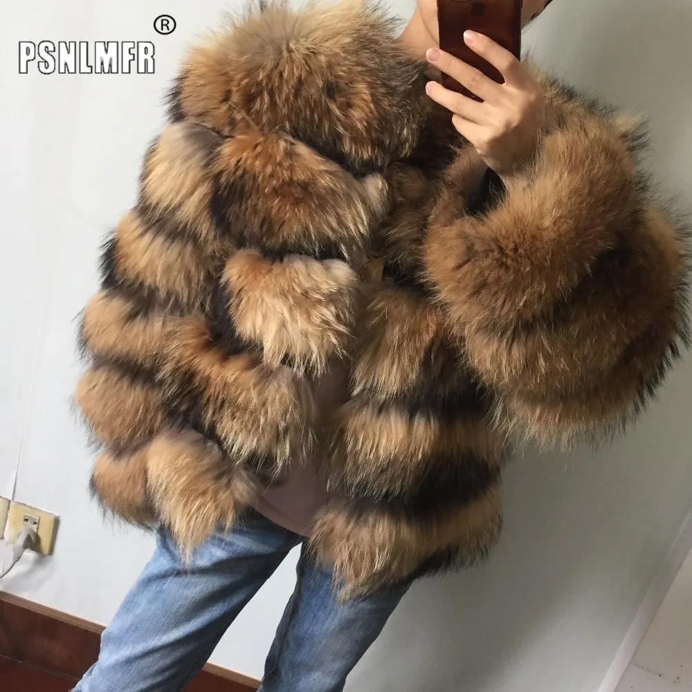 55 см Новое поступление зимнее женское пальто из натурального меха енота с