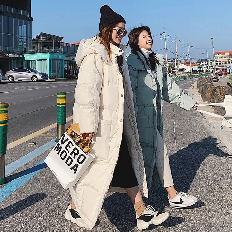 2021 New Women's Oversize Over Knee Long Warm Coat Vintage Winter Cotton Padded Jacket Korean Mid Length Winter Down Parkas