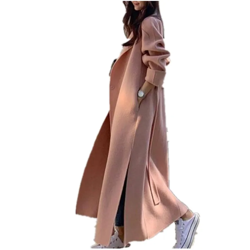Autumn And Winter 2021 Double-sided Cashmere Coat Women's Medium And Long Loose Side Slit Wool Tweed Coat