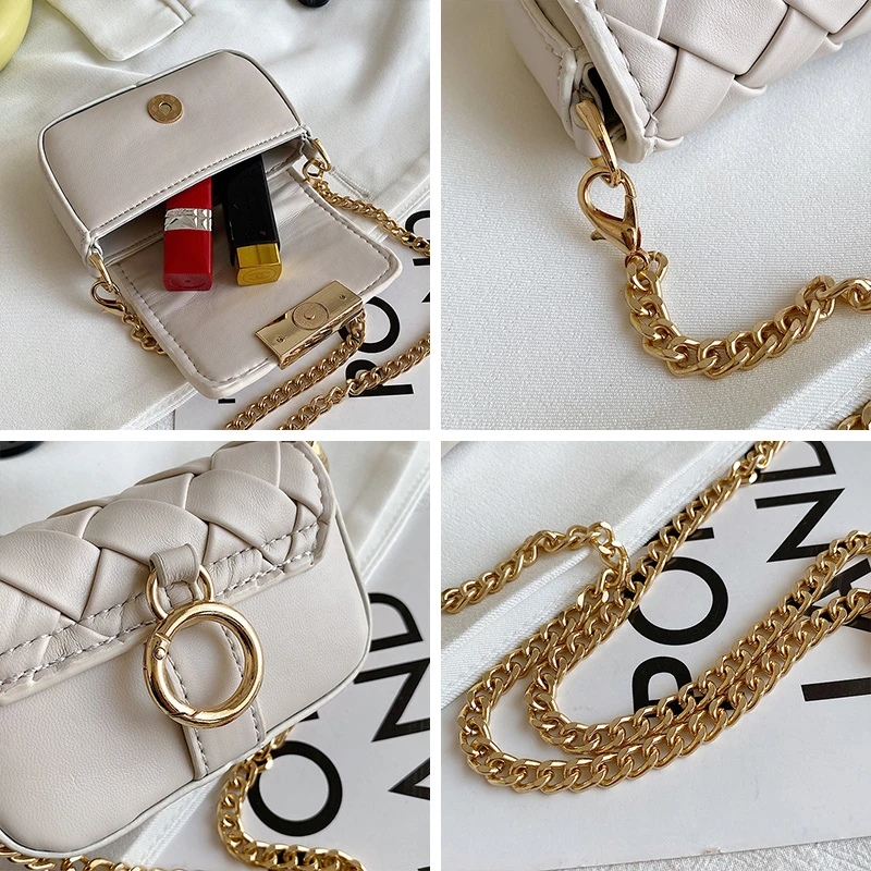 

Woman New Fashion Crossbody Bags Brand Design Luxury Chain Shoulder Bag Simple Woven Mini Square Bags Female All-match Wallet