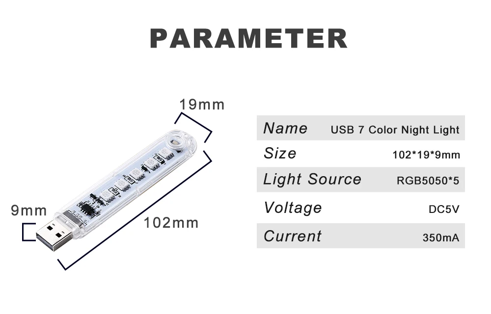 DC5V светодиодный USB мини-ночник 8 светодиодный s Красочные атмосферные лампы Переключатель 7 цветов Регулируемый для украшения освещения внешний аккумулятор