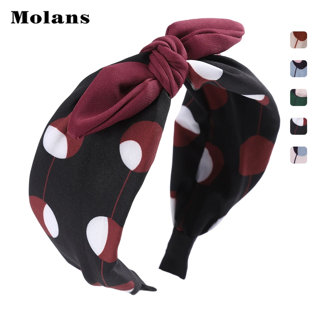 Ободок для волос Molans повязка на голову в горошек с бантом милый широкий ободок
