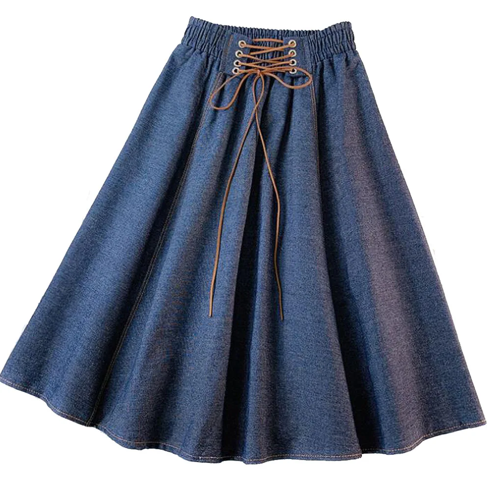 

2023 New Spring Summer High Waist Denim Skirt Women Casual Pocket Solid Color Loose A-Line Umbrella Skirt Female Midi Saias