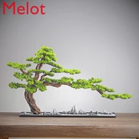 artificial greeting pine new chinese style hotel living room villa ornament podocarpus macrophyllus tree potted bonsai
