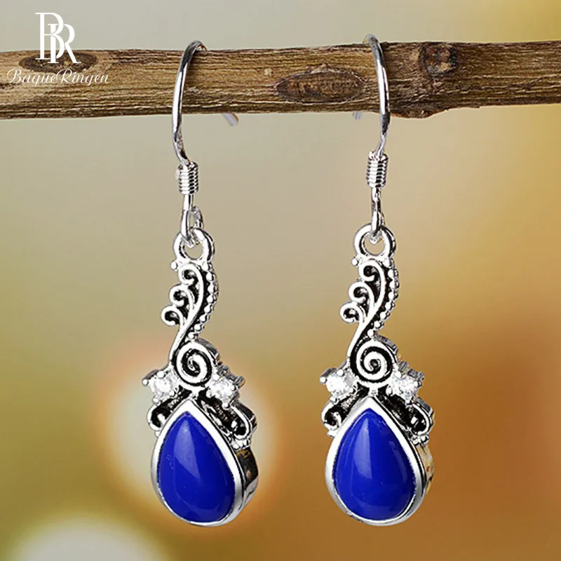 Bague Ringen, серебро 925, серьги в форме капли воды с голубым сапфиром, драгоценный камень, ювелирное изделие, Женский юбилей, для свиданий, свадебный подарок