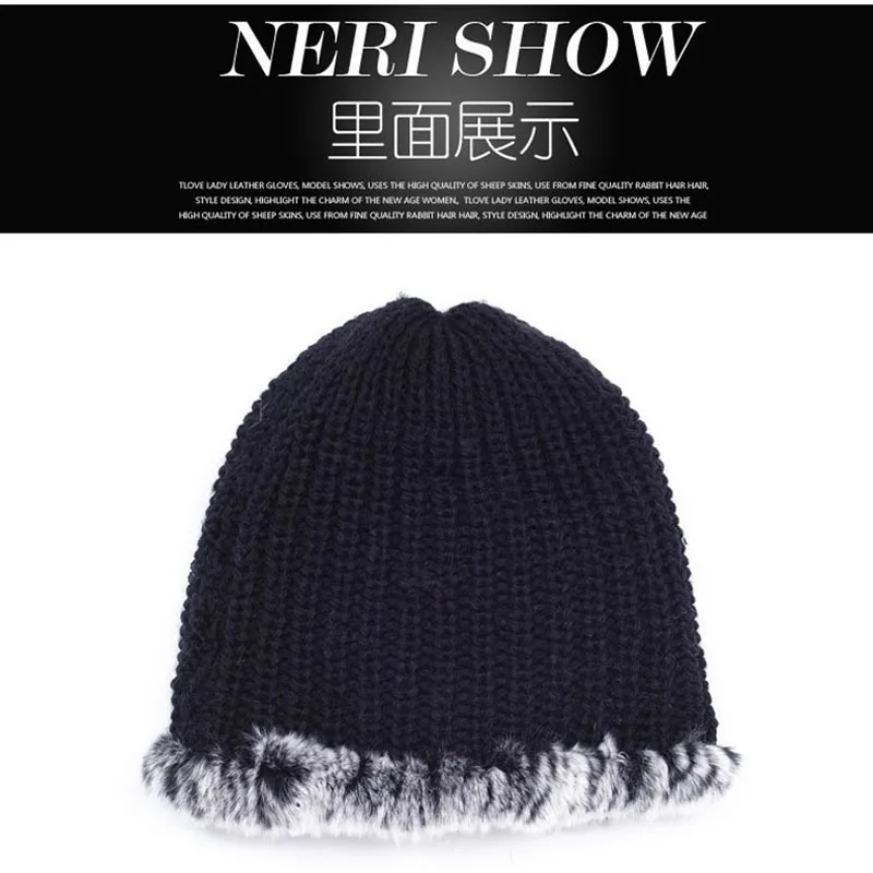 Lady Winter Warm Real Rabbit Fur Beanies Headwear Women Knitted Rex Hats Natural Stripe Caps | Аксессуары для одежды
