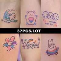37pcs cartoon black waterproof fake tattoo stickers for women men body art temporary tatto colorful decals