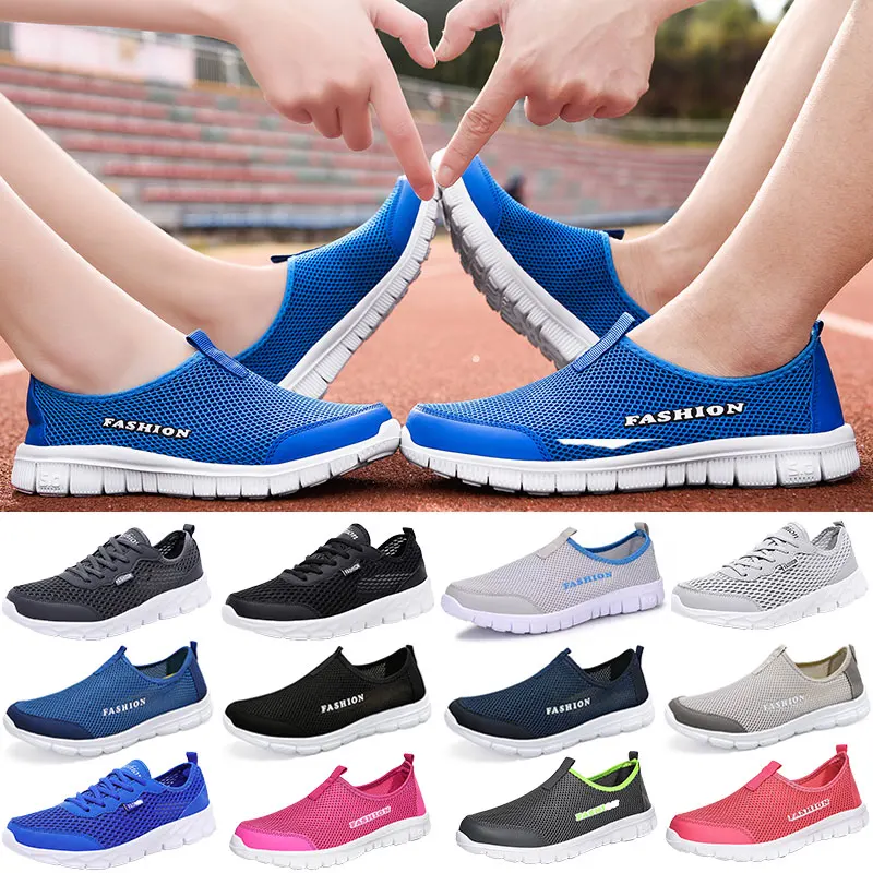

2021 New Men/Women Casual Sneakers Shoes Summer Breathable Mesh Shoes Couple Lover Fashion Lace Up Flats Shoe Plus Size