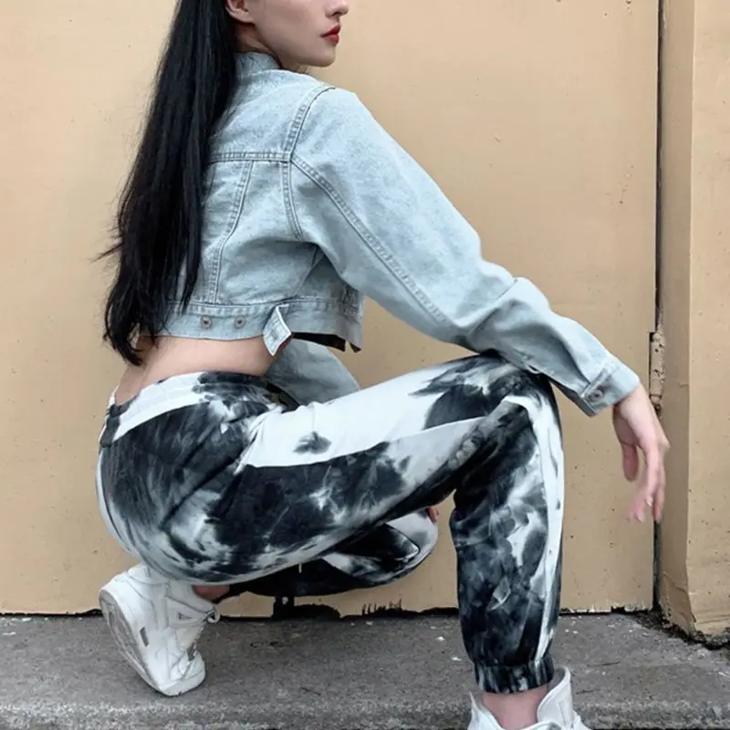 Женские неоновые радужные длинные брюки Джоггеры со шнурком свободные