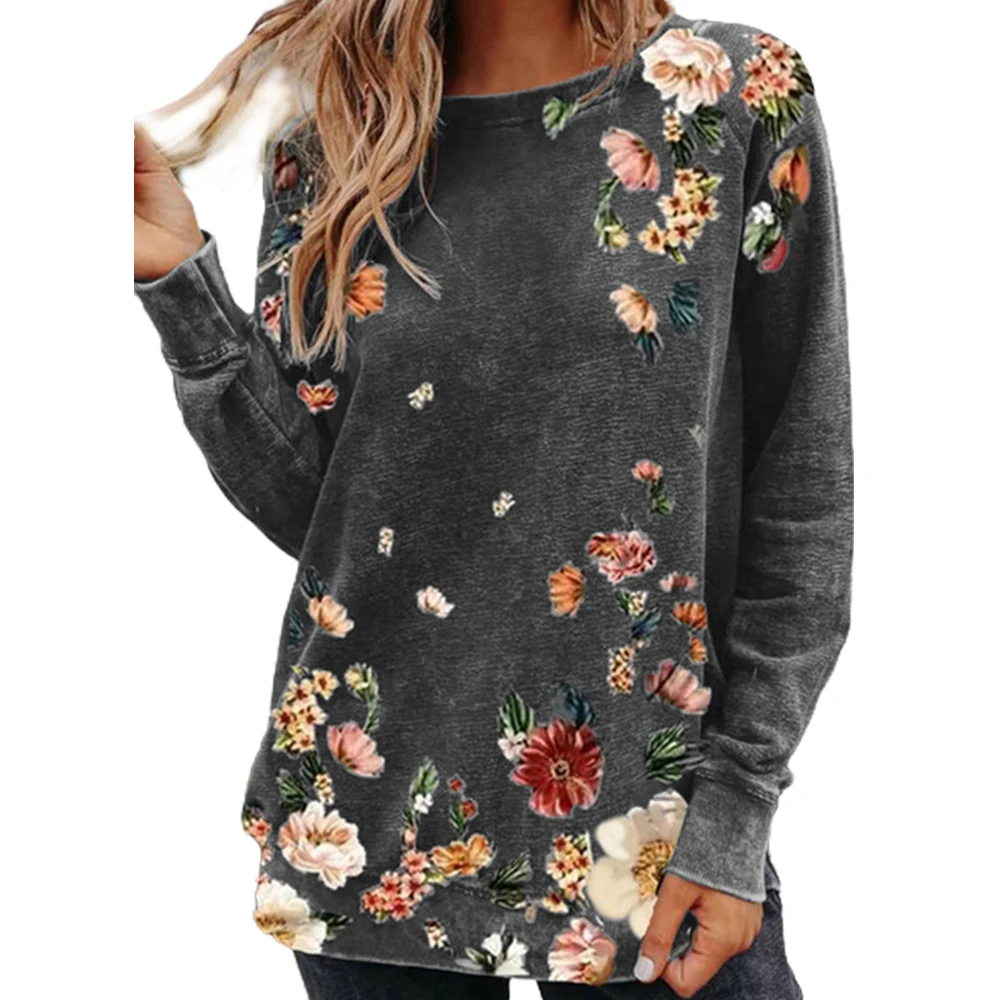 Женская футболка с цветочным принтом Топ Футболка длинным рукавом женская