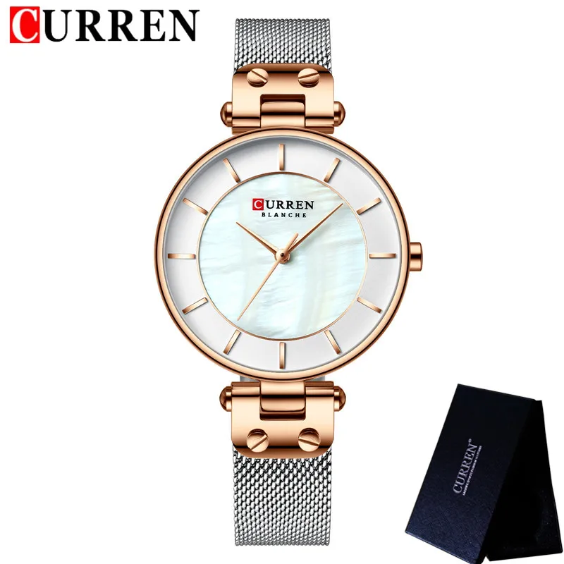 Часы CURREN женские водонепроницаемые брендовые Роскошные Серебристые Модные